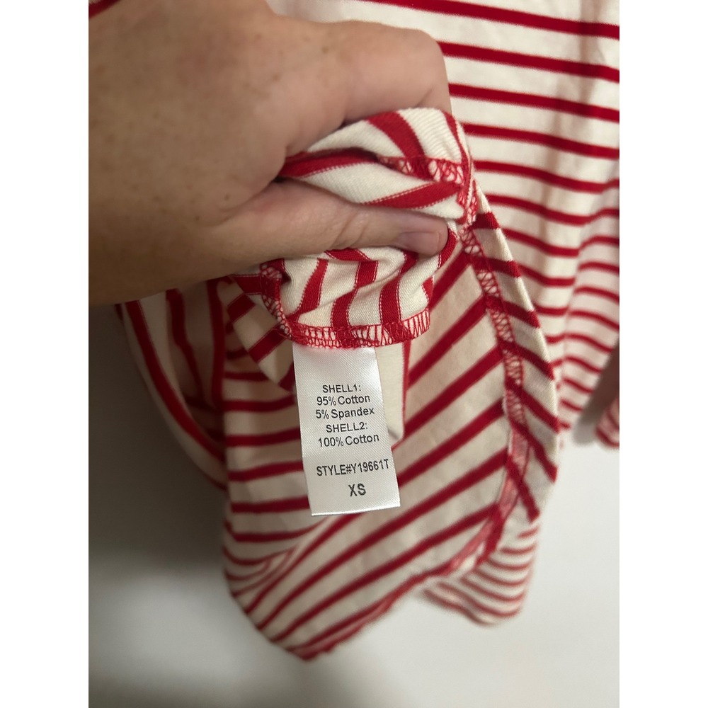 Pomander Place Womens Red Cream Striped Long Sleeve Crew Neck Top XS Y19661T - Picture 5 of 8